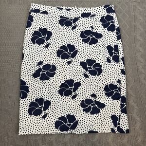 Boden Navy and White Floral Pencil Skirt